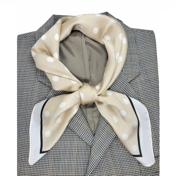 Unbranded Other - Luxury Elegant Silky Square Scarf Beige White Polka Dot Print Head Wrap Bandana